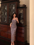 Sheath Spaghetti Straps Grape Long Prom Dresses Birthday Outfits Evening Gown SD997