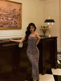 Sheath Spaghetti Straps Grape Long Prom Dresses Birthday Outfits Evening Gown SD997