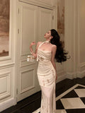 Sheath Spaghetti Straps Ivory Floral Prom Dresses Birthday Outfits Evening Gown SD998