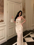 Sheath Spaghetti Straps Ivory Floral Prom Dresses Birthday Outfits Evening Gown SD998