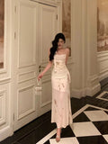 Sheath Spaghetti Straps Ivory Floral Prom Dresses Birthday Outfits Evening Gown SD998