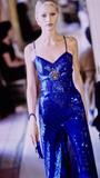 Mermaid Spaghetti Straps Royal Blue Sequin Long Evening Dress Prom Dresses SD2068