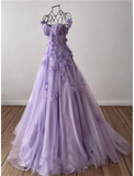 Pink Off Shoulder Tulle Floral Party Dress Tulle Prom Dress Evening Dress SD1747