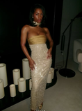 Mermaid Strapless Long Yellow Sequin Satin Party Dresses Prom Dresses SD2042 HZ0628