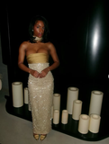 Mermaid Strapless Long Yellow Sequin Satin Party Dresses Prom Dresses SD2042 HZ0628