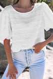 Lace Trim Bubble Sleeve Blouse DJPT