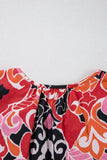 Print Split Neck Short Puff Sleeve Blouse DJPT