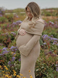 Solid Color Off Shoulder Hollow Out Knitwear Bodycon Beach Vacation Dress Baby Shower Maternity Maxi Dress Maternity