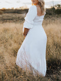 White Ruffle Ruched High Waist Puff Sleeve Cute Photoshoot Maternity Maxi Dress Maternity