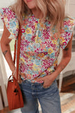 Floral Pleated Detail Flutter Sleeve Blouse DJPT
