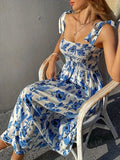 Smocked Midi Dress with Tie Shoulders DJPT