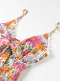 Print Tie-Front Cami Dress with Lace Trim DJPT