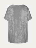 Size Sequin V-Neck Short Sleeve Top DJPT