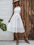 Grecian Neck Tie Waist Midi Dress DJPT