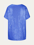 Size Sequin V-Neck Short Sleeve Top DJPT