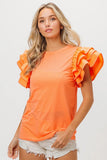 Knit Top Woven Ruffle Tiered Sleeves DJPT