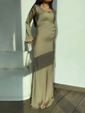 Silk Back Tie Solid Color Flare Sleeve Elegant Photoshoot Baby Shower Maternity Maxi Dress Maternity