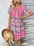 Tie Neck Short Sleeve Dress DJPT