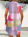 V-Neck Short Sleeve Button-Front Dress DJPT
