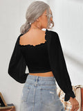 Sweetheart Neck Flounce Sleeve Top DJPT
