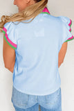 Ruffled Sleeve Collared V Neck Blouse DJPT