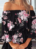 Size Floral Off-Shoulder Flounce Sleeve Mini Dress Plus Size DJPT