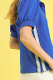 Side Zip Striped Puff Sleeve Polo DJPT