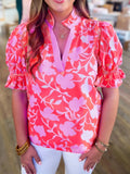 Split V Neck Ruffled Short Sleeve Blouse Top DJPT
