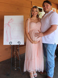 Light Pink Polka Dot Bow Ruffle Falbala Tie-Shoulder A-line Tulle Princess Dress Maxi Dress Maternity