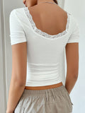 Lace Detail Square Neck Short Sleeve T-Shirt DJPT