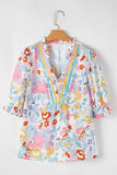Flower Print Half Puff Sleeve Blouse DJPT