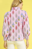 Floral Print Lantern Sleeve Button Down Shirt DJPT