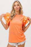 Knit Top Woven Ruffle Tiered Sleeves DJPT