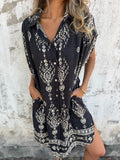 Size Printed Short Sleeve Button-Up Shirt Dress Plus Size DJPT