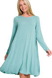 Long Sleeve Flare Dress With Pockets DJPT