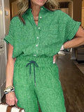 Size Button-Up Shirt and Wide-Leg Pants Set Plus Size DJPT