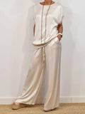 Size Satin Round Neck Top and Pants Two-Piece Set Plus Size DJPT