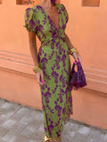Plunge Short Sleeve Midi Dress DJPT