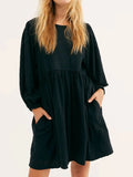 Textured Babydoll Mini Dress with Back Keyhole Detail DJPT