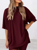 Size Oversized Slit Round Neck Top and Shorts Lounge Set Plus Size DJPT