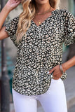 Sleeve Notched Floral Summer Blouse DJPT