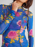 Print Mock Neck Long Sleeve Top DJPT