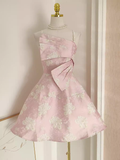 A line Spaghetti Straps Pink Satin Holiday Dresses Short Birthday Dress SD167