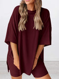 Size Oversized Slit Round Neck Top and Shorts Lounge Set Plus Size DJPT