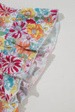 Floral Pleated Detail Flutter Sleeve Blouse DJPT