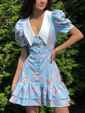 Print Button-Front Ruffle Hem Dress DJPT