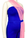 Blue&Pink Tulle Irregular Bandeau Grenadine Off Shoulder Backless Sleeveless Gender Reveal Baby Shower Maternity Jumpsuit Maternity