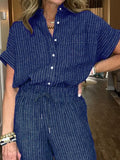 Size Button-Up Shirt and Wide-Leg Pants Set Plus Size DJPT