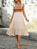 Shoulder Square Neck Tiered Midi Dress DJPT