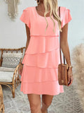 Layered Round Neck Ruffled Sleeve Dress DJPT